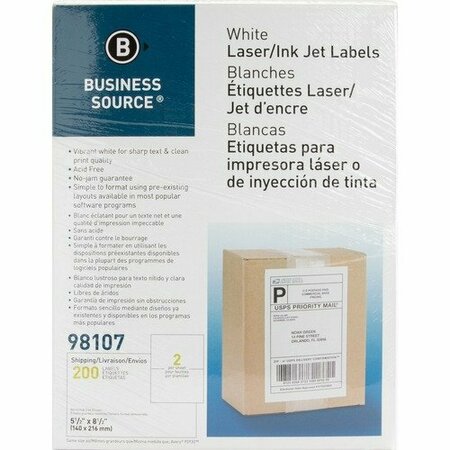 BUSINESS SOURCE Mailing Labels, Internet Shipping, 5-1/2inx8-1/2in, WE BSN98107